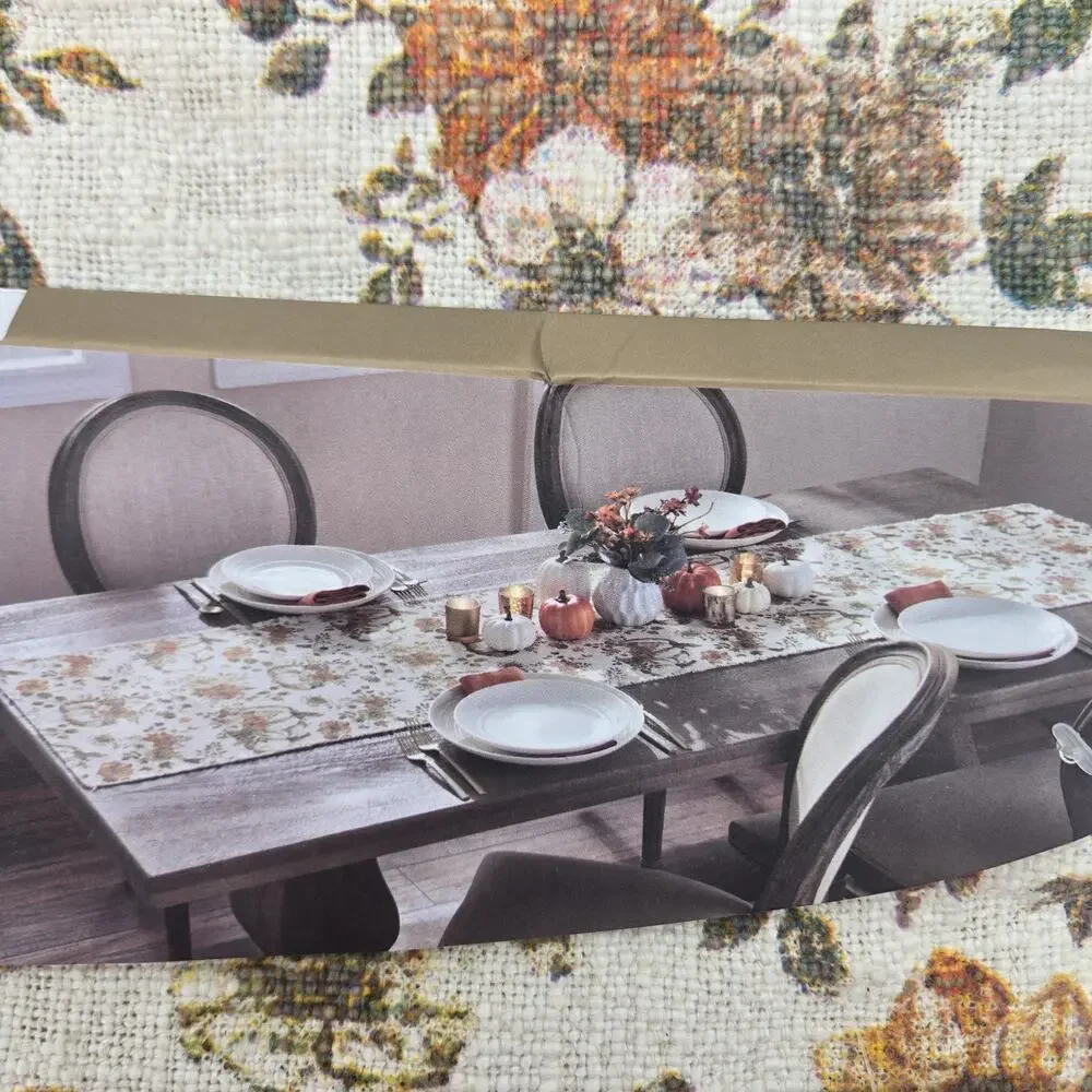 Autumn & Fall Burlap Table Runner Pumpkin Floral Harvest 16x72